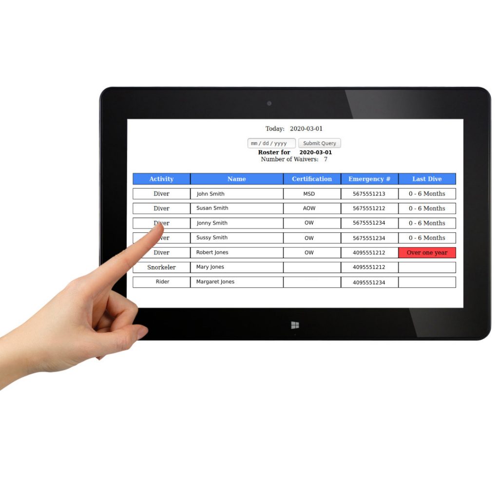 Boat Waiver Custom Roster Tablet