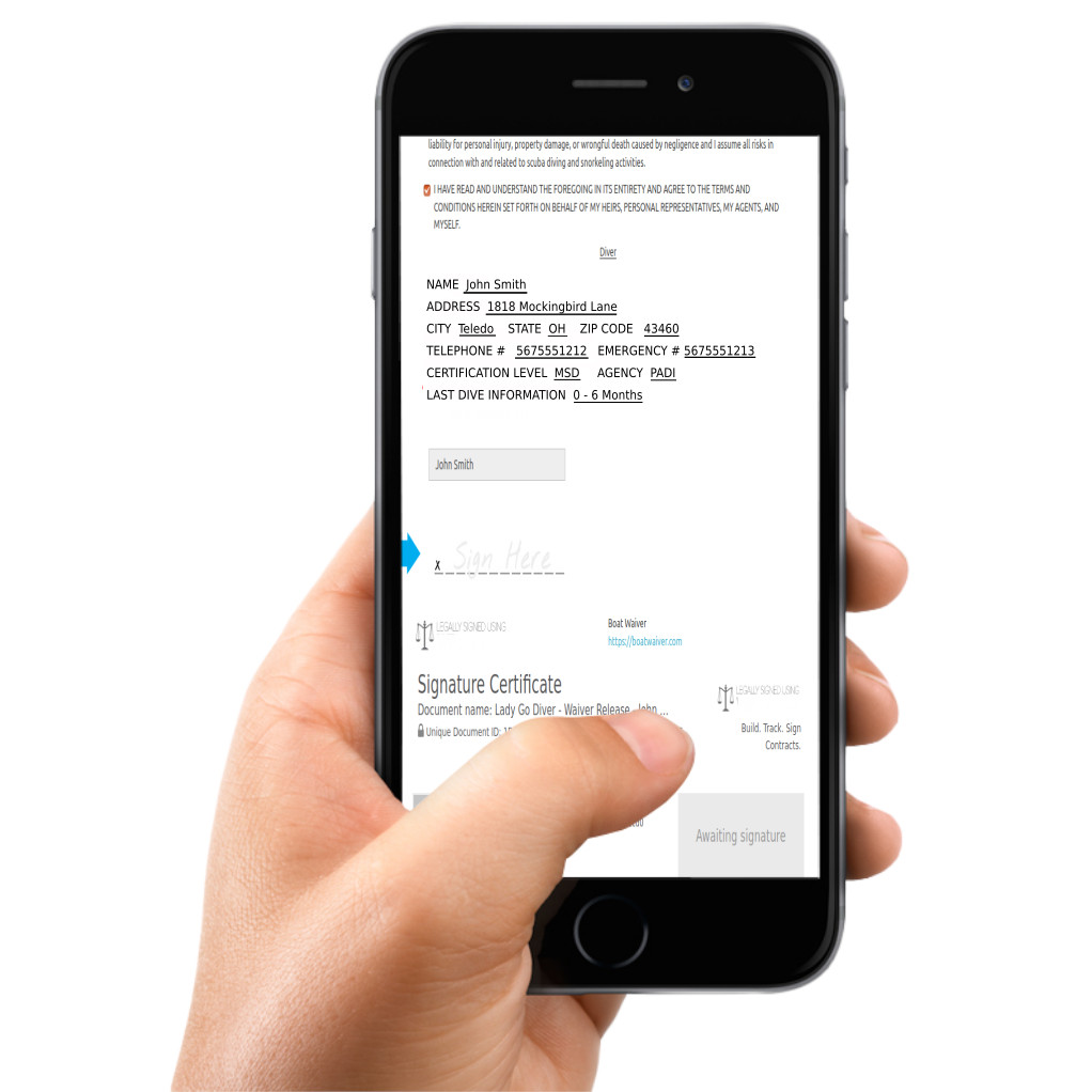 Boat Waiver esignature Smartphone